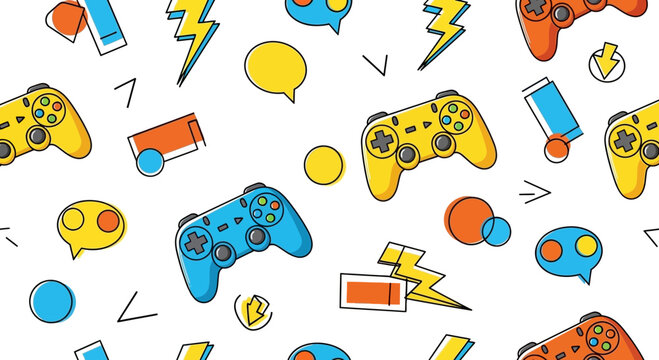 seamless gaming pattern, video game controller, vector background