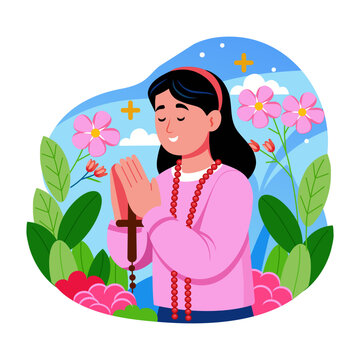 An illustration showing girl praying designed in flat style