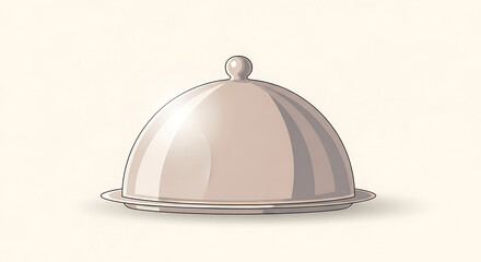 Obraz premium Elegant silver cloche and serving plate illustration, symbolizing fine dining and the anticipation of a gourmet meal. Perfect for culinary presentations and restaurant branding