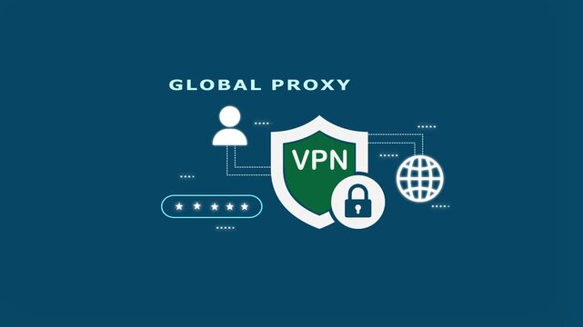 Global Proxy server concept with security shield and glowing network nodes for international data routing and private web access.