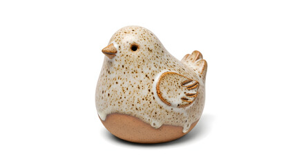Artisan hand-thrown stoneware ceramic Easter chick figurine with speckled glaze and unglazed terracotta base on white background.