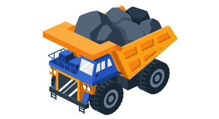 Heavy-duty mining dump truck loaded with coal isometric illustration. © Fais