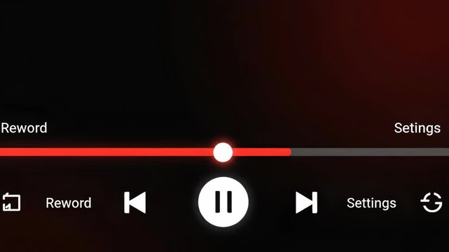 Media player interface with play button and settings options on black background