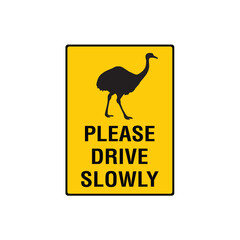 Fototapeta premium Turkey Crossing Please Drive Slowly Rural Road Warning Sign