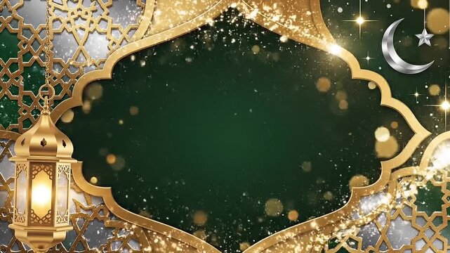 Gold and Silver Modern Dynamic Islamic Frame Border Animation with Lantern Crescent Moon and Star