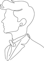 Minimalist One Line Profile Drawing of a Man in a Suit