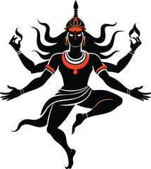 Stylized Multi-Armed Hindu Deity in Dynamic Dance Pose