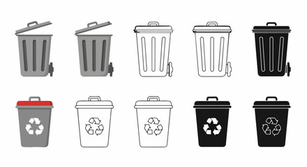 Trash & Recycling Bin Icon Set &ndash; Garbage Can Vector Collection