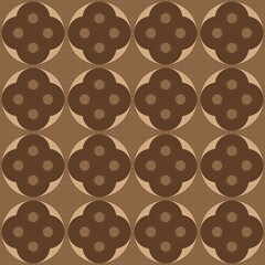 Seamless vintage pattern featuring a cute pink floral circle design and brown round button textures for a retro fabric wallpaper illustration