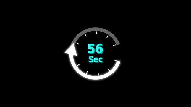 Animation video timer icon with 56 Sec. timer 56 Seconds countdown icon. motion graphic arrow Clock 56 Second icon, white background 4k video animation