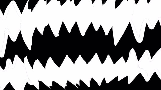 Cartoon bite marks on black screen for scene change. Teeth transition in vertical and horizontal orientation in 4K with alpha channel.