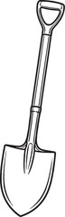 Black and White Round Point Shovel Line Art Front View Isolated Illustration