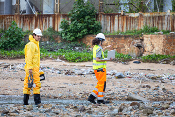 Scientists at Work in the Field, Environmental Scientists Collecting Water Samples for Analysis, Researchers Testing Water Quality at a Lake or Coastal Area, Water Pollution Control Concepts