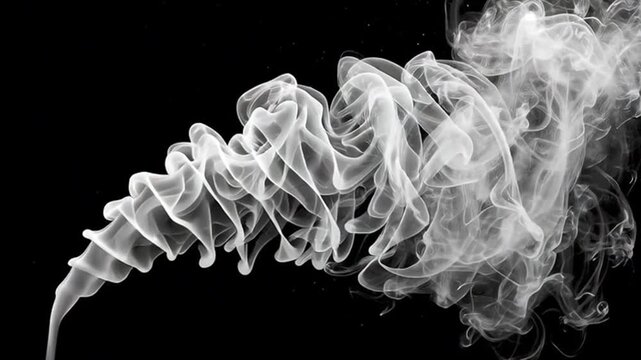 White Smoke Puffs on Black Background.