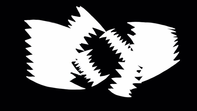 Cartoon teeth transition on black screen. Sharp jaws fill the frame in 4K with alpha channel. Stock bite effect for dynamic scene change.