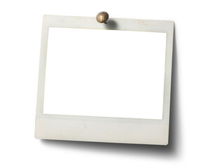 ピンで留められた、古いポラロイド写真の画像合成用フレーム