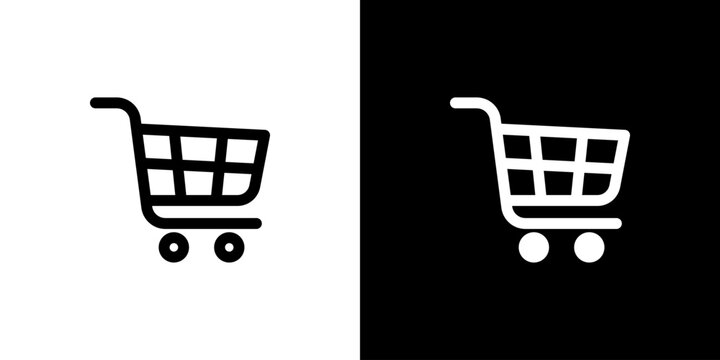 shopping cart icon concept with flat Black White Background. Vector illustration.