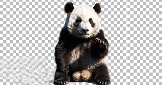 Young giant panda cub sitting on transparent background