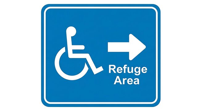 Disabled access refuge area sign board.