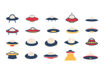 Retro UFO Element Icon Set