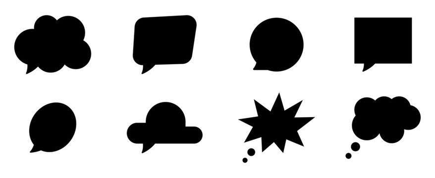 Conjunto de iconos de globos de mensaje estilo s&oacute;lido. Comunicaci&oacute;n visual, conversaci&oacute;n digital, interacci&oacute;n social, chat. Ilustraci&oacute;n vectorial lineal