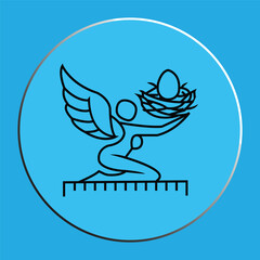 Obraz premium Vector Illustration of an Angelic Figure Kneeling on a Scale Holding a Bird Nest with an Egg in a Blue Circle
