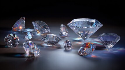 Collection of sparkling diamonds with brilliant facets