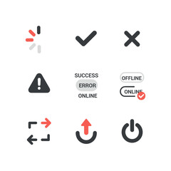 Modern UI icons set with status symbols and navigation elements