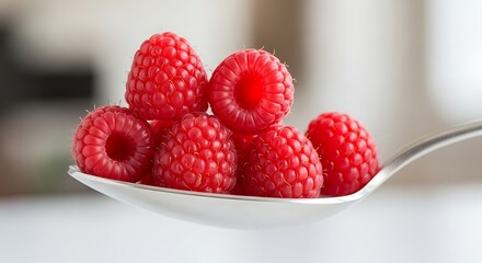 Fresh Raspberries Piled on a Spoon.