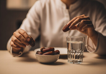 Close up Ramadan Date Fruit and Water Tradition Food Photography