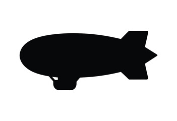 Black silhouette of a classic blimp or airship flying horizontally against a white background. © Gofur Artistry