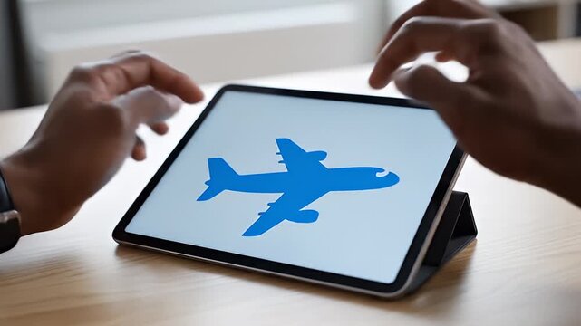 Person Browsing Travel App on Tablet.