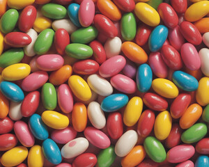 Colorful assorted gummy candies in close up view