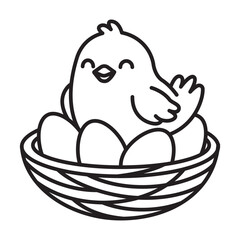 Fototapeta premium Linear bird in nest with egg icon. Minimalist spring Easter design with editable stroke. Clean outline vector illustration. High-quality SEO graphic.