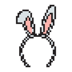 Fototapeta premium Pixel art Easter bunny ears headband icon. Retro 8-bit style vector illustration. Isolated holiday symbol, gray and pink rabbit costume accessory.