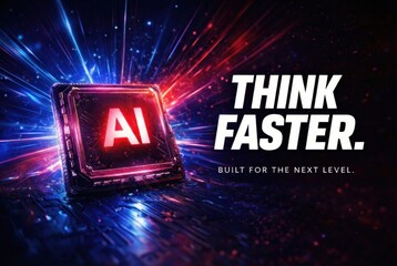 Futuristic AI Microchip with &ldquo;Think Faster&rdquo; Technology Message