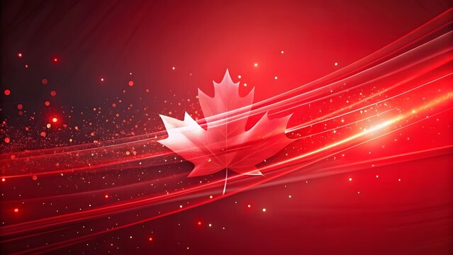 Abstract Red Maple Leaf with Light Trails for Canada Day Patriotic Background