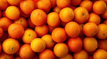 A vibrant pile of fresh oranges with a shiny, wet surface, showcasing their vibrant orange color and smooth texture.
