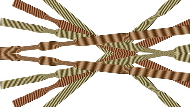 Intersecting groups of brown and beige parallel lines, abstract tangled wire network illustration