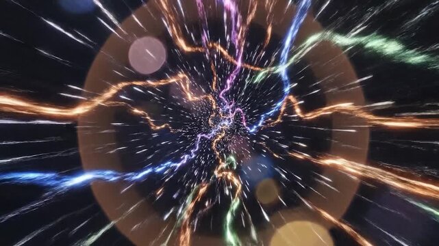 Futuristic journey through a hyperspace wormhole with light streaks