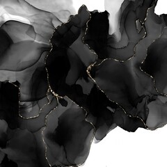 Luxury Black and Gold Alcohol Ink Abstract Background with Golden Veins