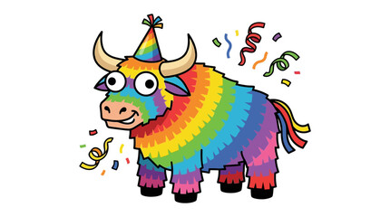 Naklejka premium Funny colorful paper bull pinata d flat vector isolated white background