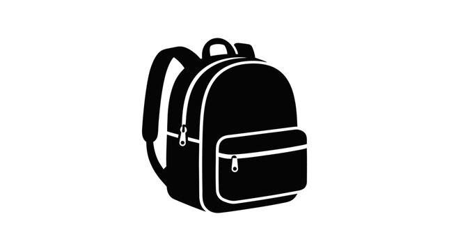 Black silhouette classic backpack icon d flat vector isolated white background