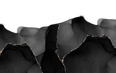 Luxury Black and Gold Alcohol Ink Abstract Background with Golden Veins