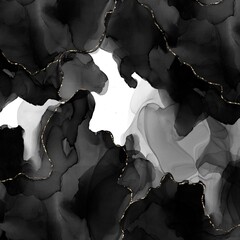 Luxury Black and Gold Alcohol Ink Abstract Background with Golden Veins