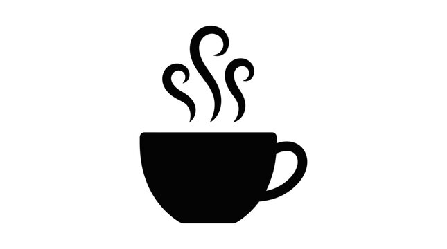 Black silhouette steaming coffee cup icon d flat vector isolated white background
