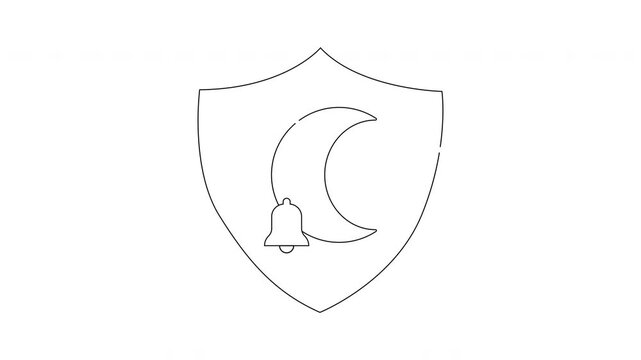 Crescent Moon and Bell Shield - Minimalist Line Art Animation.