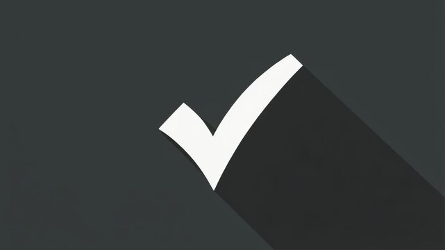 A simple, white checkmark with a subtle shadow on a dark gray background, showcasing a minimalist design