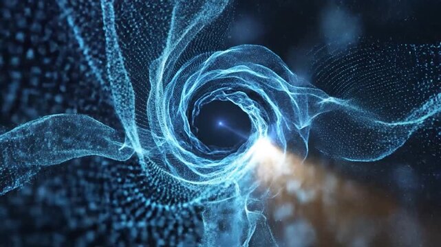 Futuristic glowing blue energy vortex and wormhole background.
