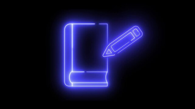 Neon light effect animation of a book icon with a pencil